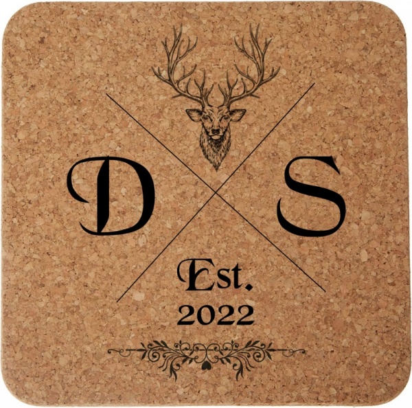 Personalised Cork Pot Stand Trivet With Stag Design
